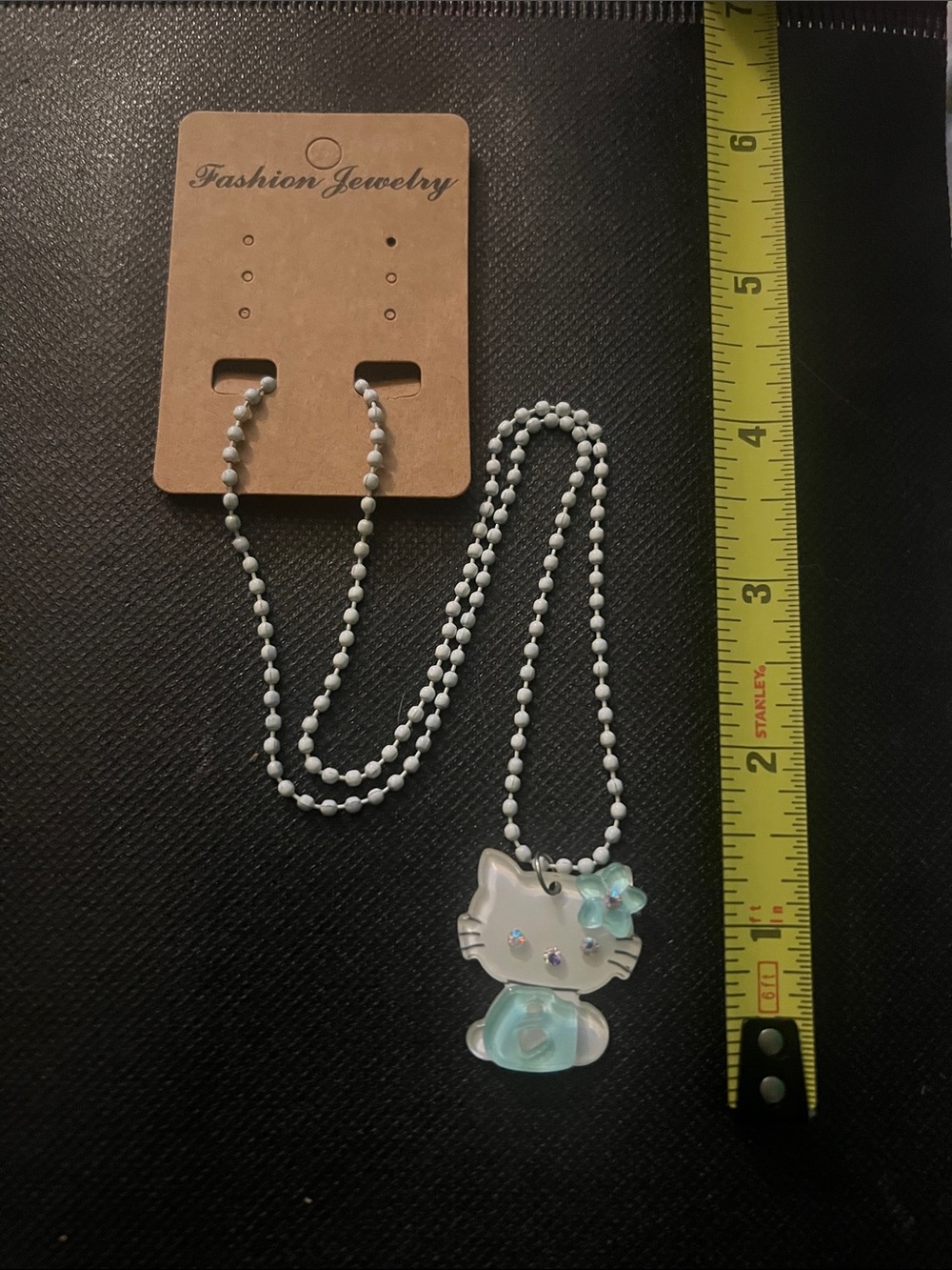 Fashion Jewelry Kids White & Light Blue Kitty Pendant Necklace with Bead Chain
